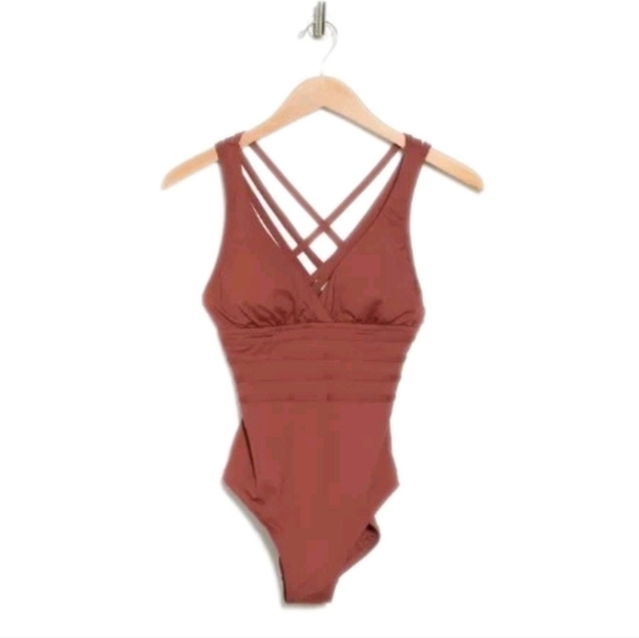 La Blanca Orange Brown Island Goddess Criss-Cross Back One-Piece Swimsuit 14 - Picture 1 of 15